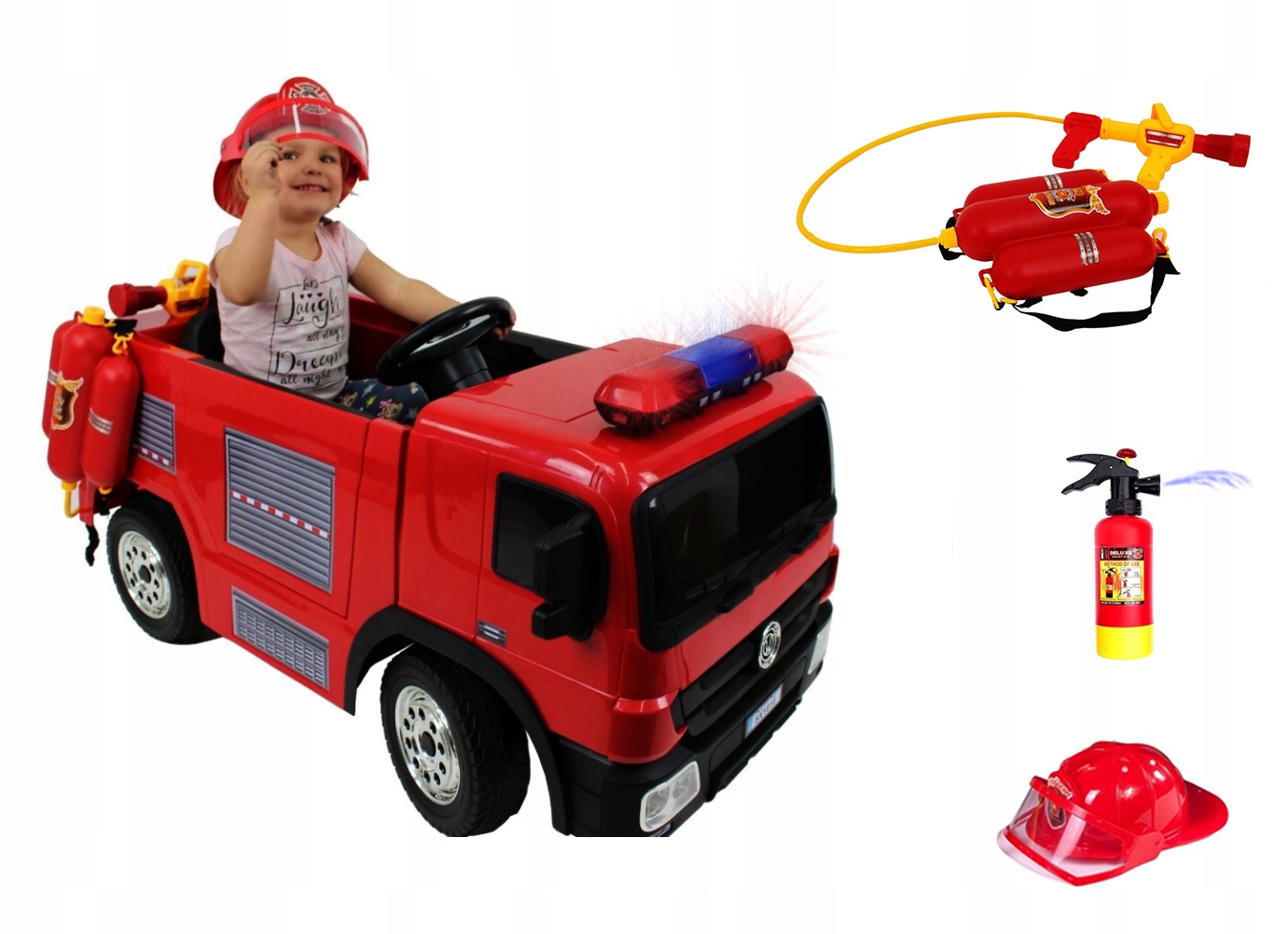 Elektromos tűzoltó autó Fire truck gumi kerekekkel, bőrüléssel, nyitható ajtókkal, 2.4 GHZ távirányítóval, tűzoltó készülék szettel - kép 11