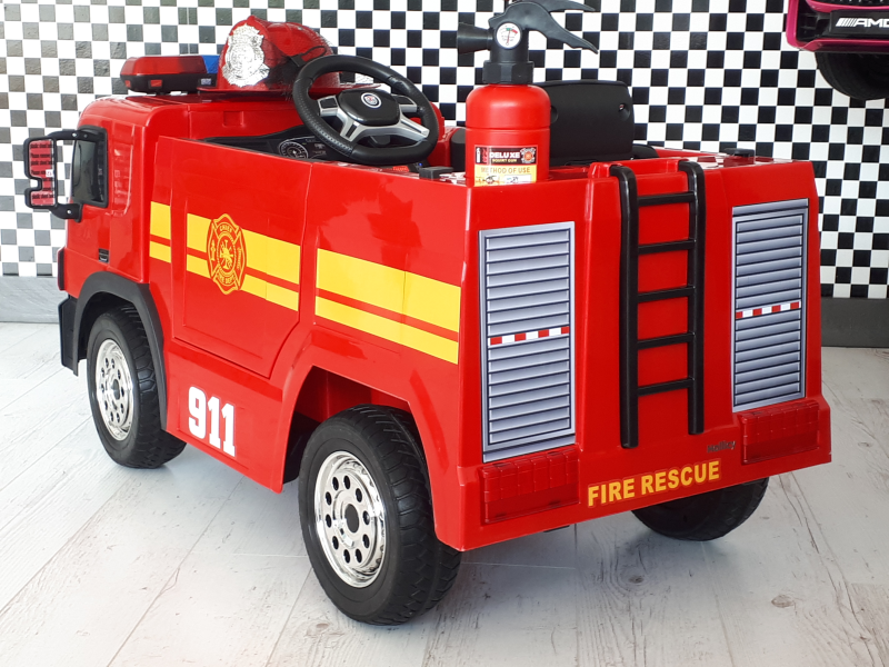 Elektromos tűzoltó autó Fire truck gumi kerekekkel, bőrüléssel, nyitható ajtókkal, 2.4 GHZ távirányítóval, tűzoltó készülék szettel - kép 4