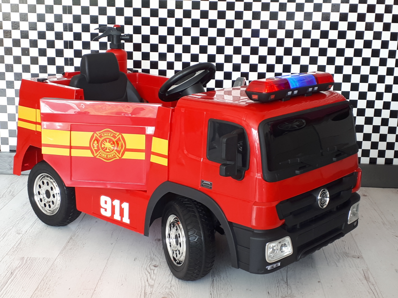 Elektromos tűzoltó autó Fire truck gumi kerekekkel, bőrüléssel, nyitható ajtókkal, 2.4 GHZ távirányítóval, tűzoltó készülék szettel - kép 3