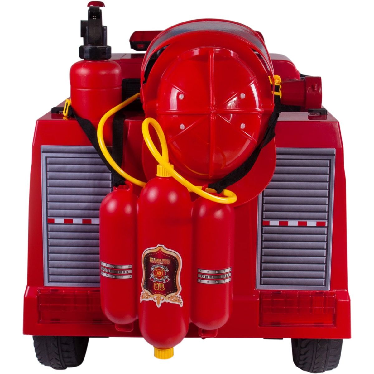 Elektromos tűzoltó autó Fire truck gumi kerekekkel, bőrüléssel, nyitható ajtókkal, 2.4 GHZ távirányítóval, tűzoltó készülék szettel - kép 6